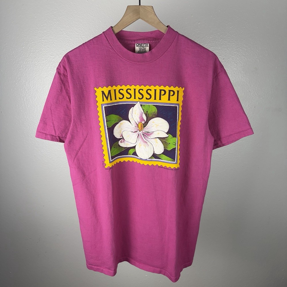 Vintage 80’s Mississippi Stamp Flower Tourist Single Stitch T Shirt Size Large