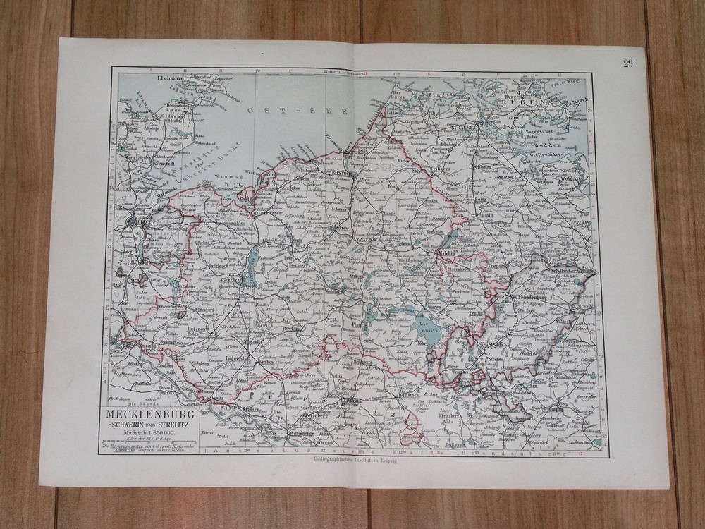 1905 Original Antique Map Of Mecklenburg Stralsund Rostock Schwerin / Germany