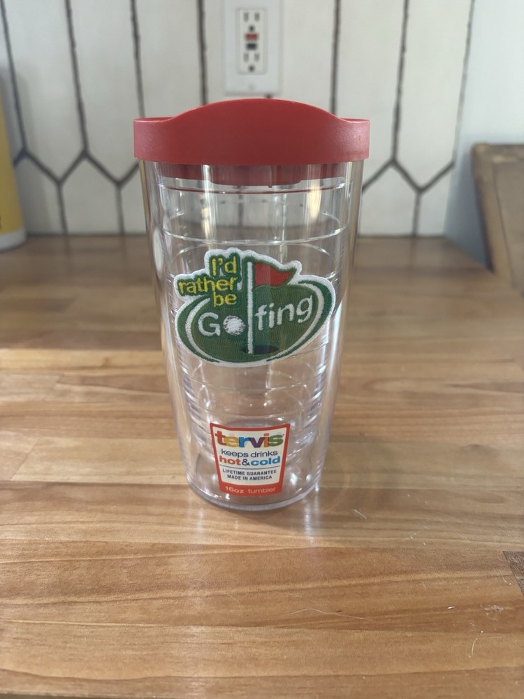 Insulated TERVIS Tumbler 24 oz I'd Rather Be Golfing with Red Travel Lid EUC!