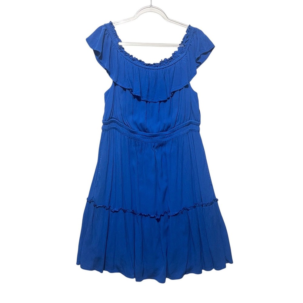 Tommy Bahama Blue Lined Dress Ruffle Teired L Elastic Waist Resort Coastal Boho