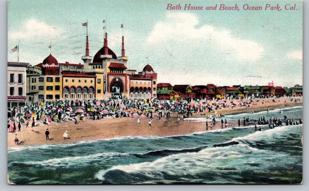 1910 Ocean Park CA Bath House Beach Postcard Newman Posted California