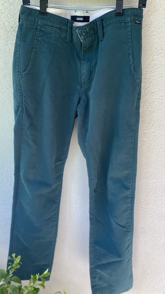 VANS Men's Regular Fit Casual Pants Cotton Twill Green Straight Leg Pockets