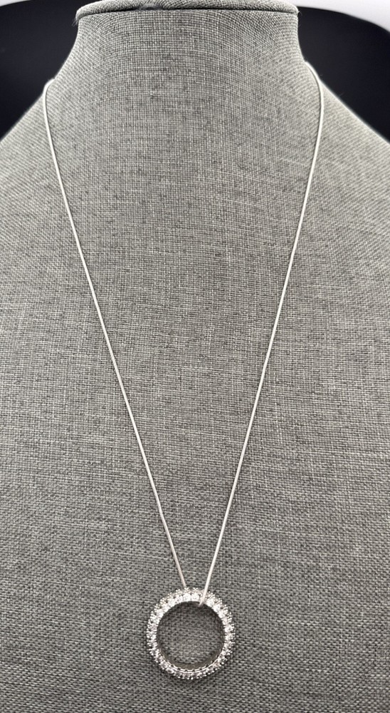 Sterling Silver IJC Chain with Round Rhinestone Pendant 5g
