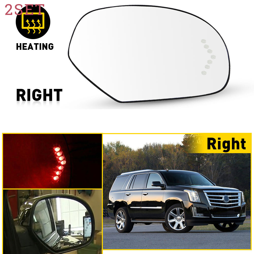 2-Piece Heated LED Turn Signal Mirror Glass for Cadillac Chevy GMC RH