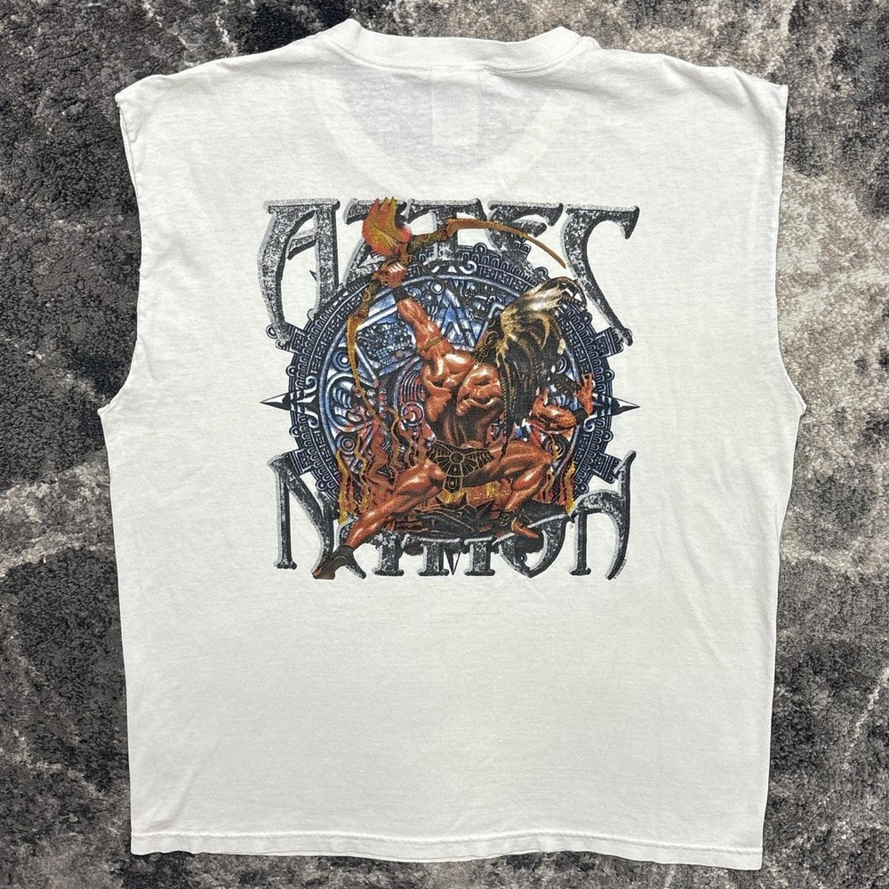 Vintage Aztec T Shirt Mens Large 90s Y2K Azteca Strength Warrior Mayan Cut Off