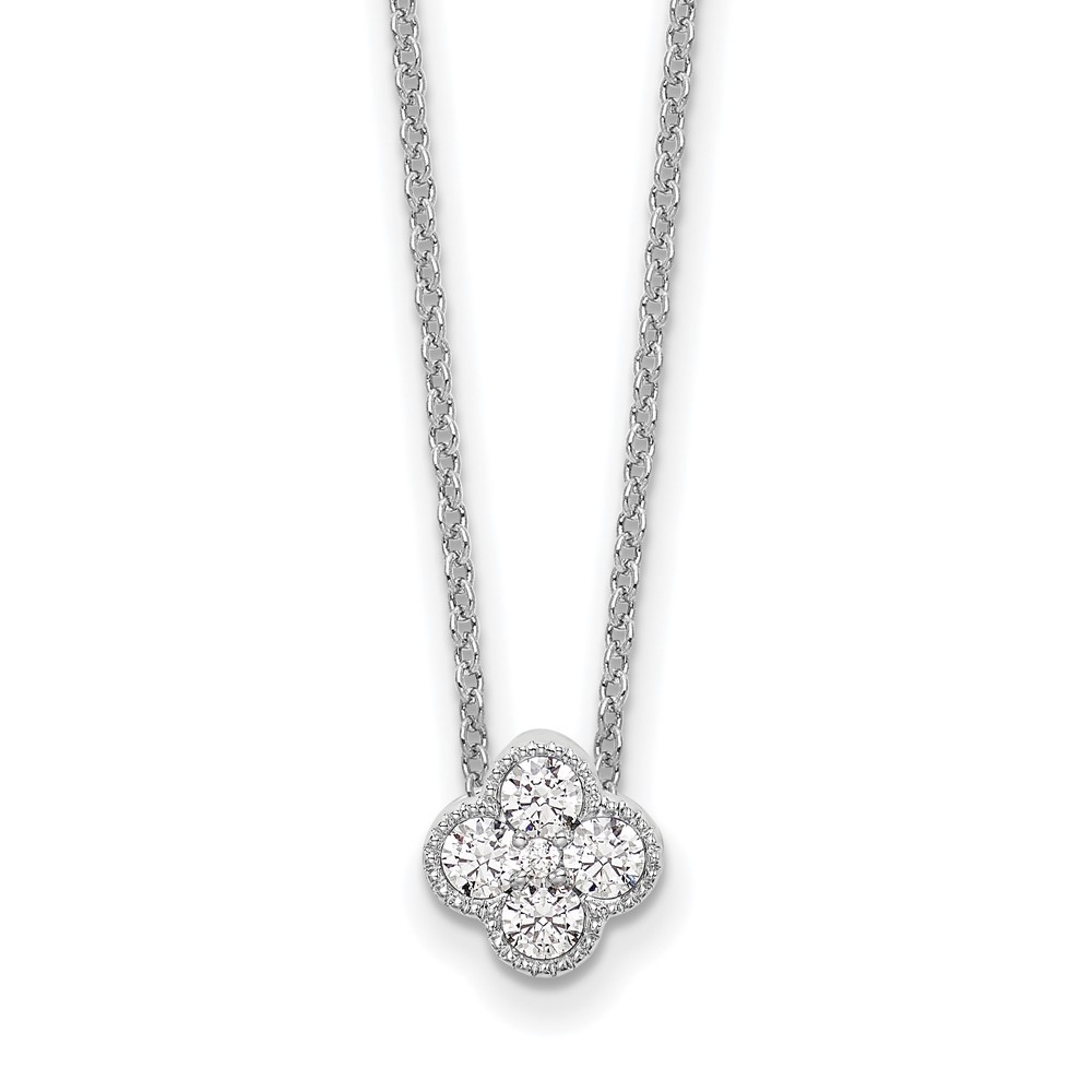 14k White Gold 1/4 Ct Lab Grown Diamond Bloom Floral Pendant Necklace 18