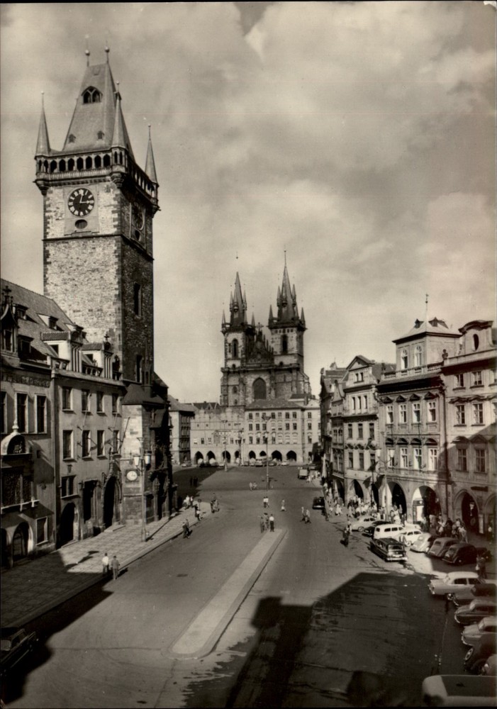 RPPC Old Town Hall Tower Tyn Church Prague Bohemia Czech Republic postcard d237