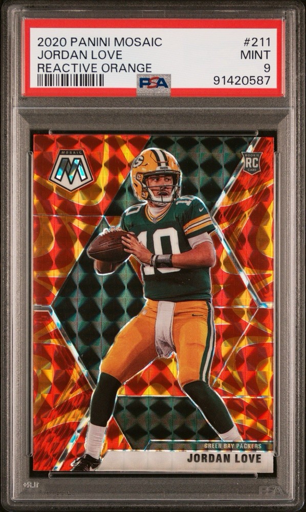 2020 Panini Mosaic NFL Debut Jordan Love - Rookie Reactive Orange Prizm PSA 9