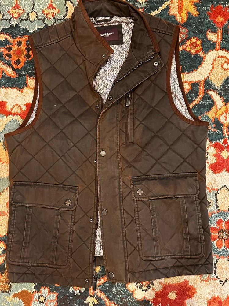 Johnston Murphy Mens Vest Size M Brown Suede Detail Quilted Zip