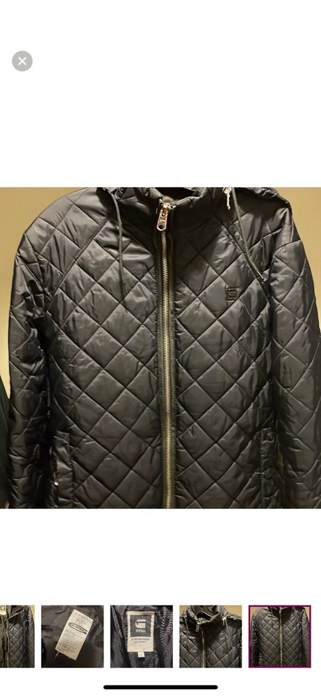G-STAR RAW Sz xl Meffic Quilted Bomber Jacket Overshirt Black Collar Hidden Hood