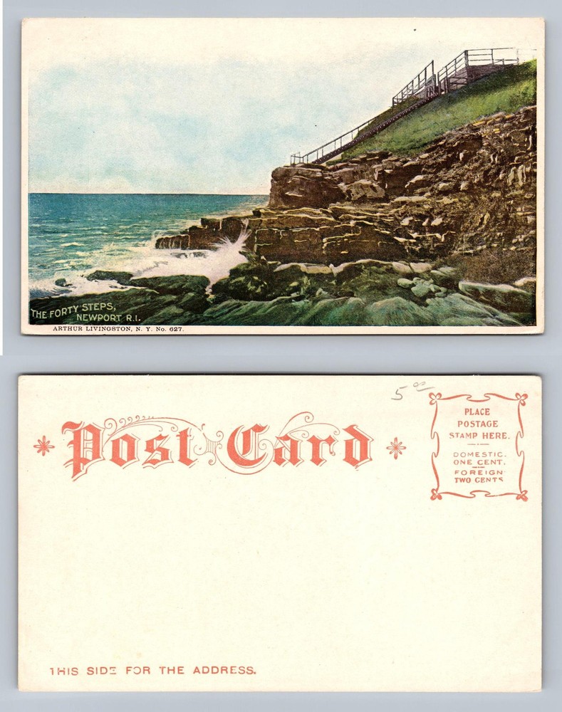 Newport, RI-Rhode Island The Forty Steps Seaside Rocks View Old Vintage Postcard