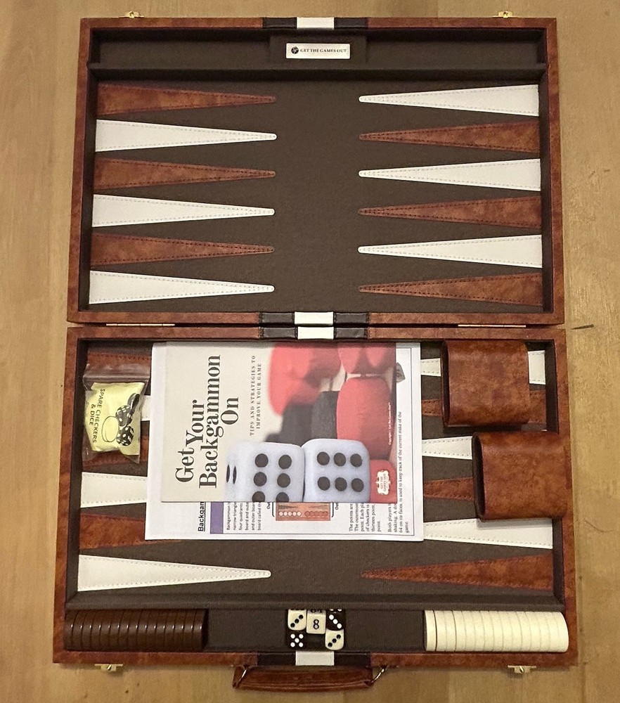 Backgammon Set Classic Board Game Briefcase  Table Top Get The Games Out Brown
