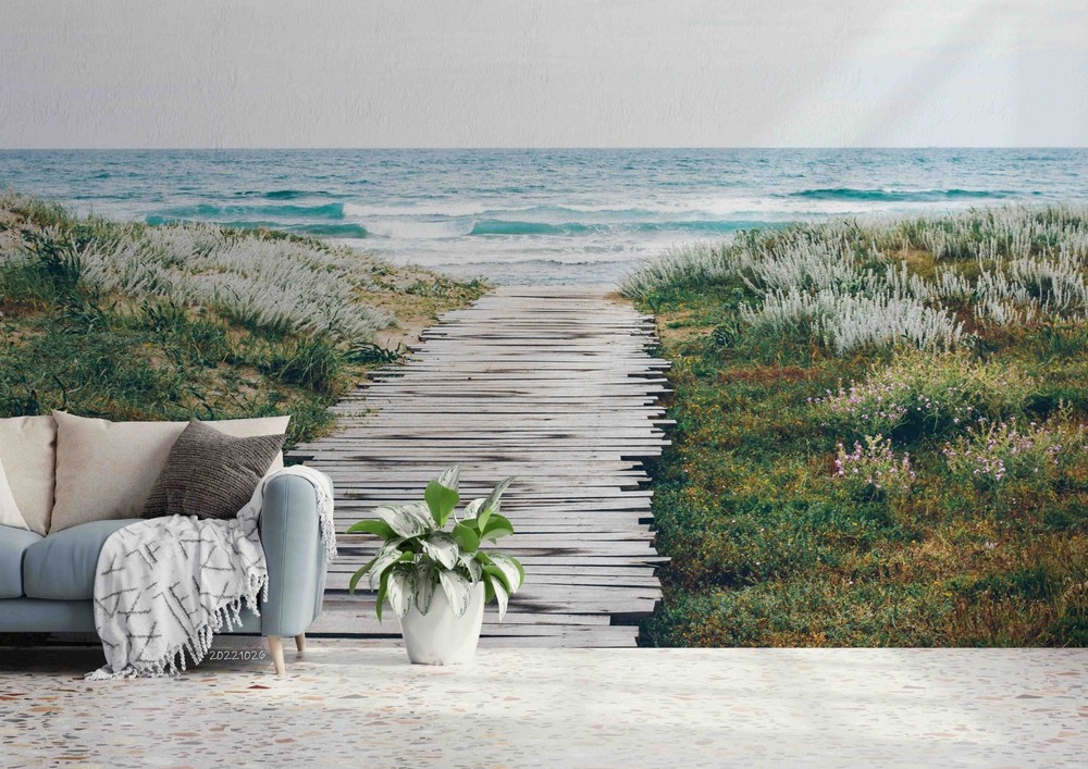 3D Sea Field Path Landscape Wall Murals Wallpaper Murals Wall Sticker