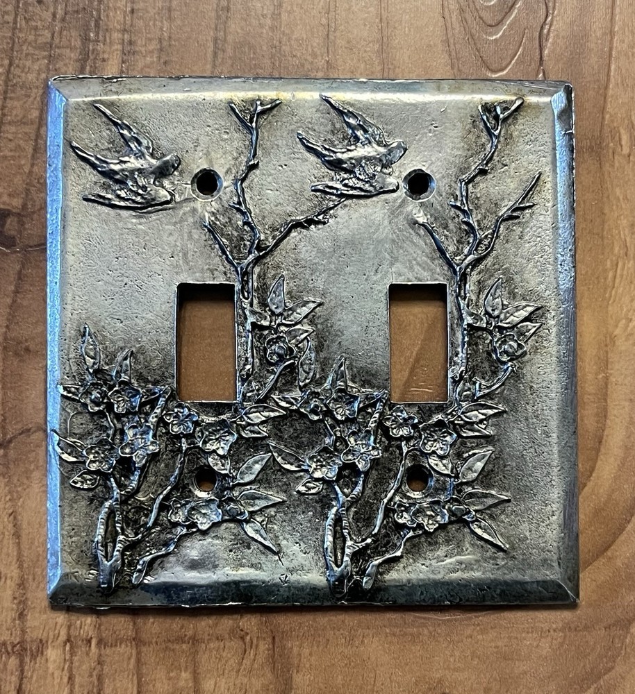 Swallows Of Capistrano VTG Double Light Switch Plate Cover Metal With Hardware