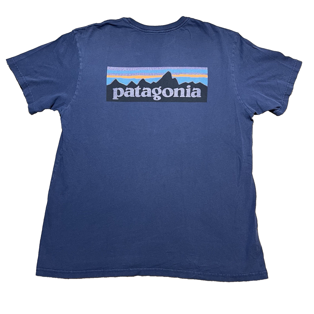 Patagonia Shirt Mens L Navy P-6 Logo Responsibili Tee Organic Cotton