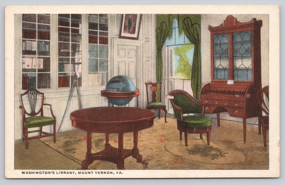 Vintage Washington's Library Mount Vernon VA White Border Postcard