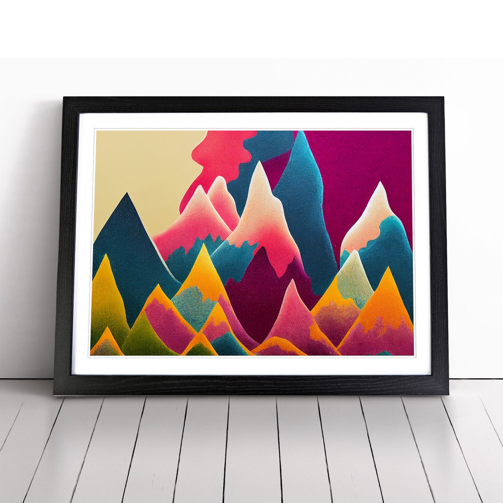 Wondrous Painted Mountains Abstract Wall Art Print Framed Canvas Picture Poster