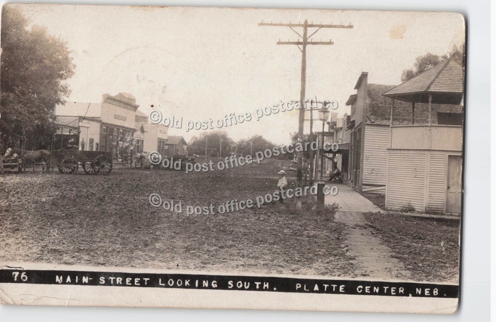 Platte Center, Nebraska-Main Street Scene-1909-RPPC Real Photo Postcard