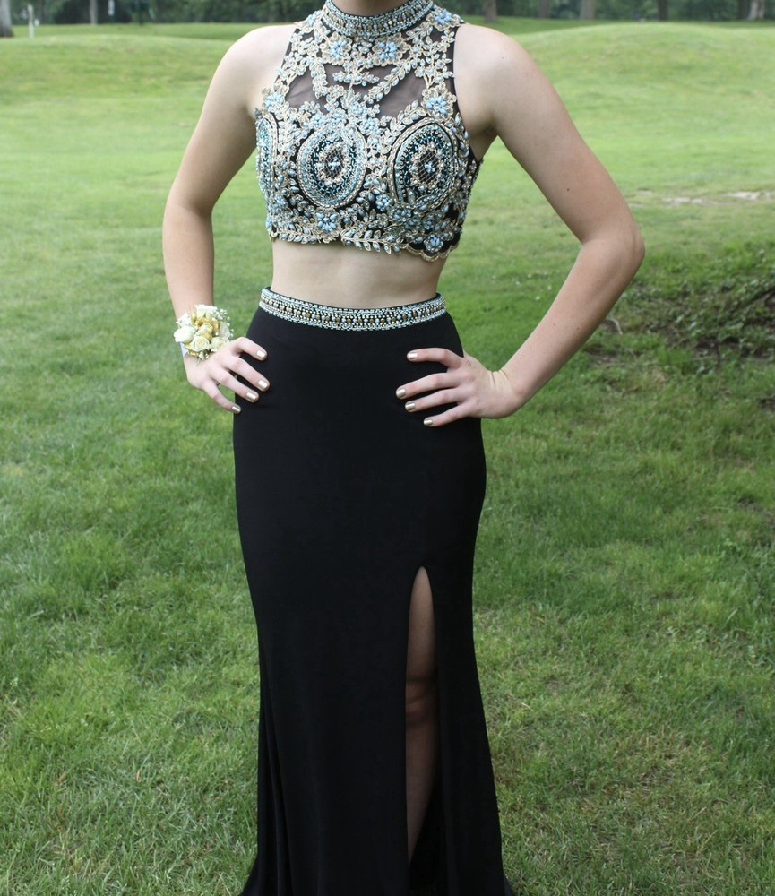 Abby Paris Dress Formal 2Pc Beaded Turquoise Black Sz 2 Prom