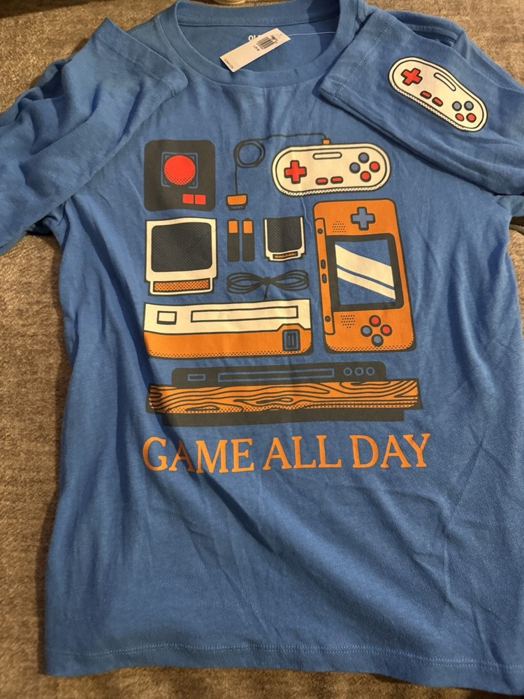 Old Navy Game All Day Shirt Long Sleeve T-Shirt Boys 10 Brand New With Tags