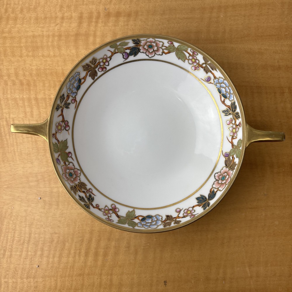 Hand Painted Nippon Japan Bowl with Handles Floral Gold Rim