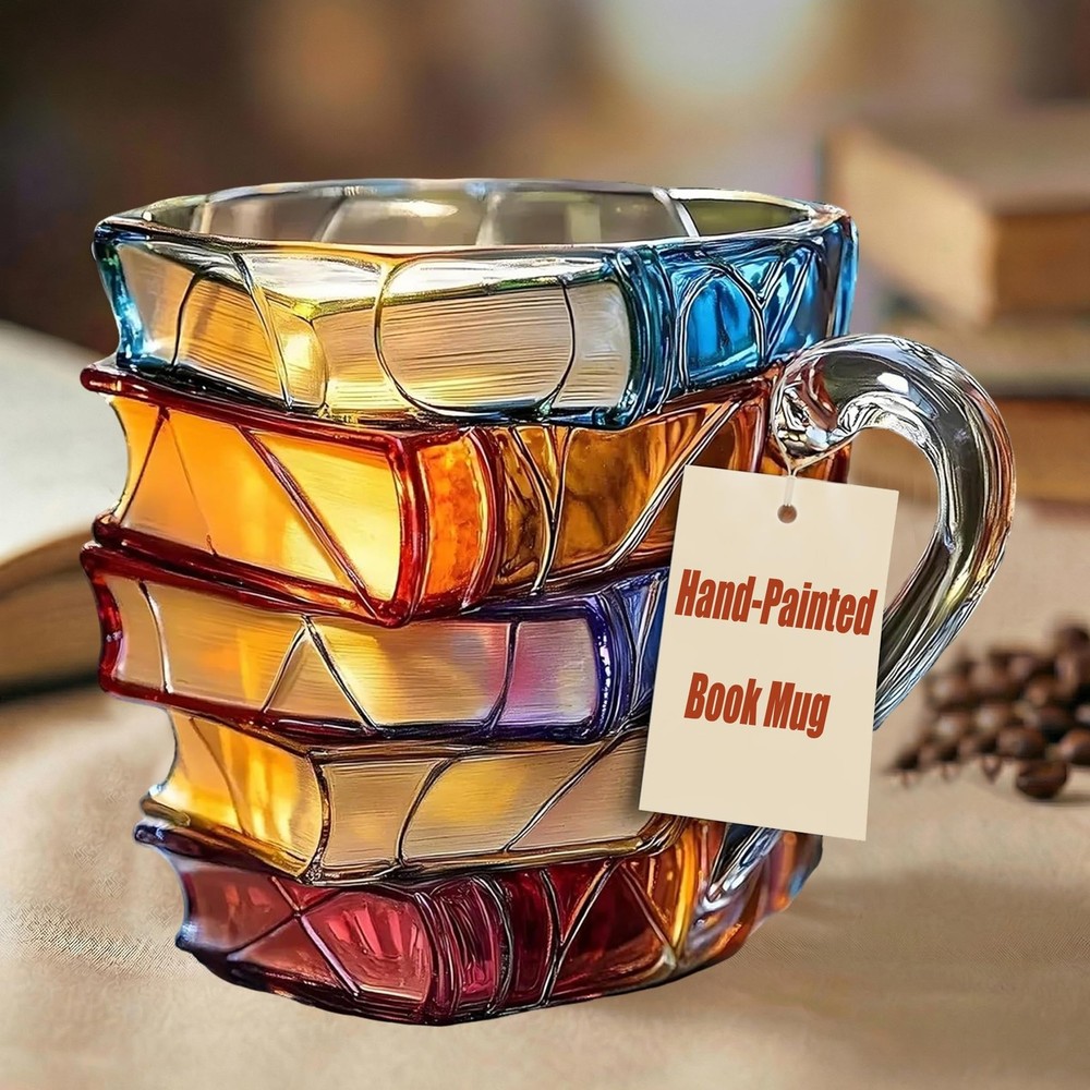 Chapter Book Mug Glass 3D Book Mugs for Gift, Painted Book Coffee Cup with St...