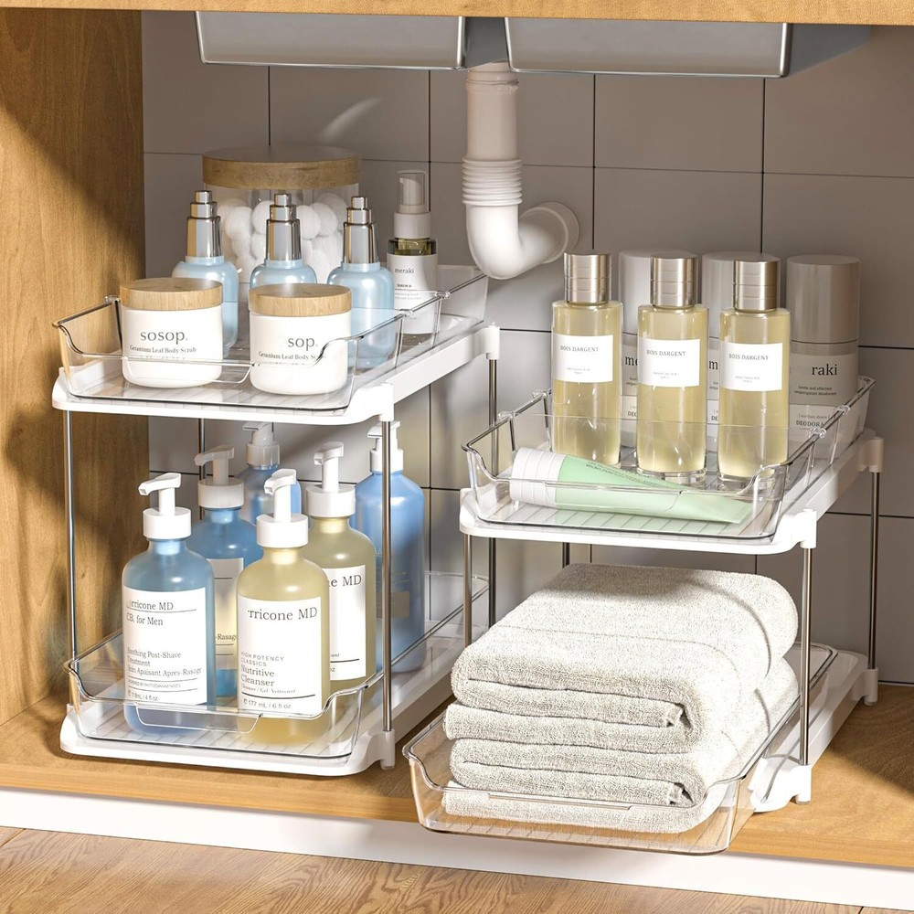 Sets 2 Tier Multi Purpose Bathroom Under Sink Organizers Storage Stackable