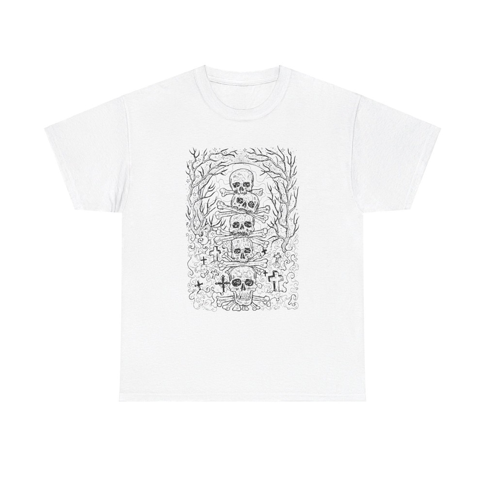 Stacked Skulls Gothic Graphic T-Shirt - cool vintage death morbid sinister dark