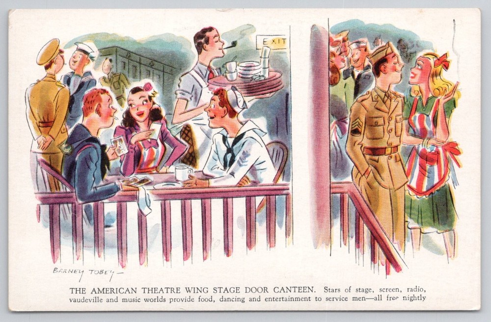 WWII Stage Door Canteen Barney Tobey Art Postcard - American Theatre Wing