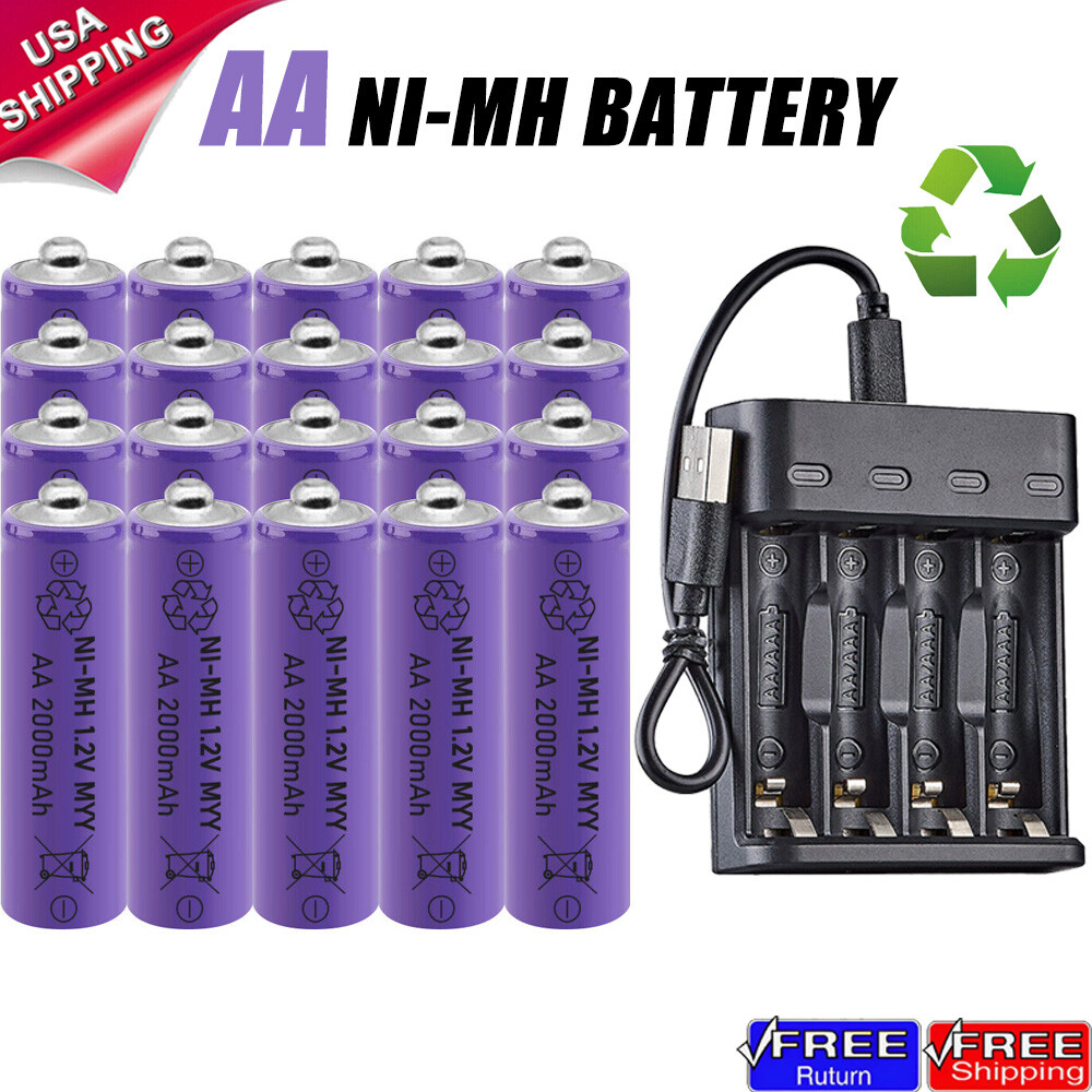 High-Capacity 2000mAh 1.2V AA Rechargeable Batteries with Smart Charger US