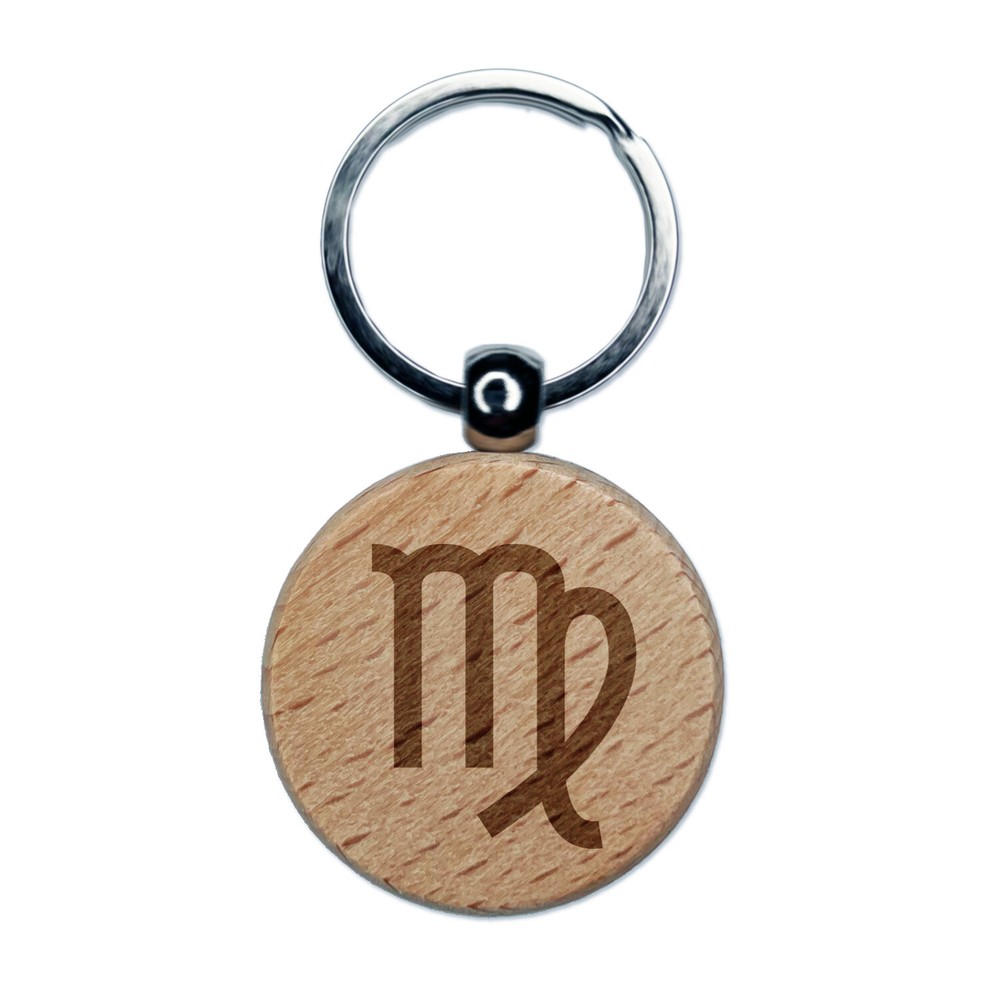Virgo Horoscope Astrological Zodiac Sign Engraved Wood Round Keychain Tag Charm