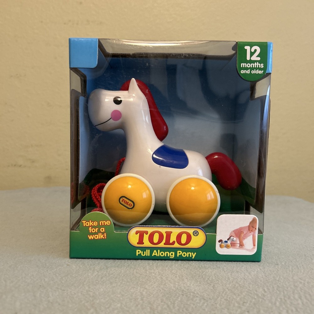 Vintage Tolo Pull Along Horse Toy with Original Box Baby Einstein