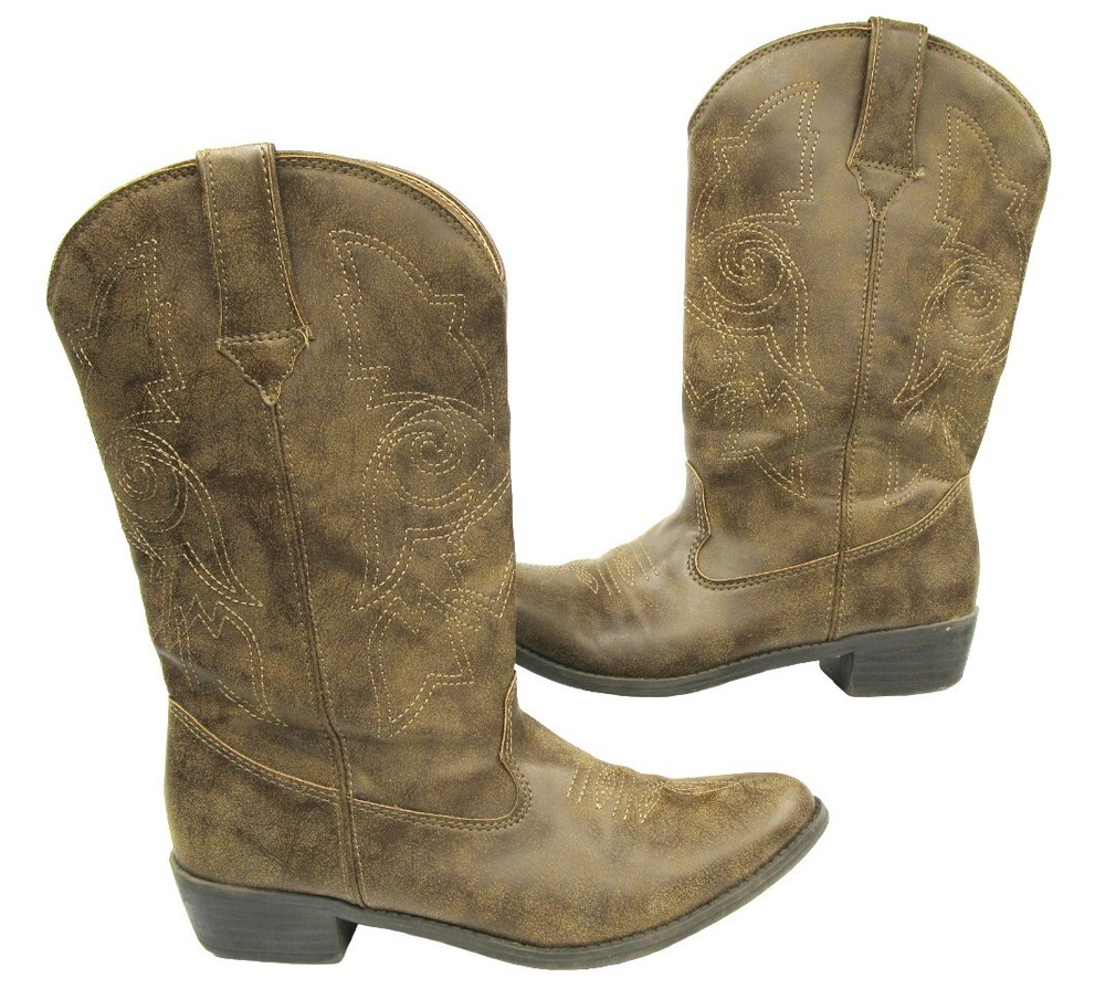 Faded Glory Brown Faux Leather Western Cowboy Cowgirl Boots Women's 5