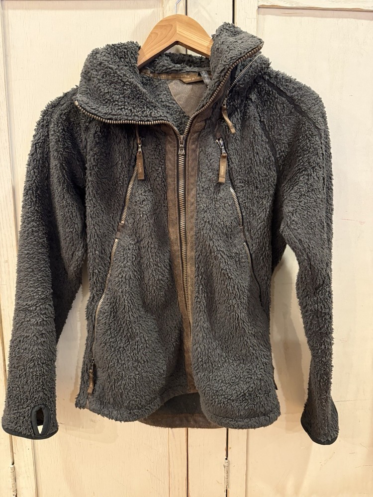 Kuhl Flight Jacket Sherpa Dark Green Hooded Fleece Full Zip Women's Size XS
