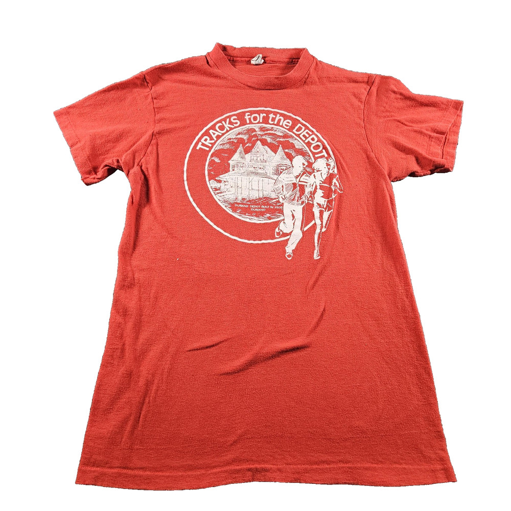 Vintage Tracks For The Depot Shirt Mens Medium Red Hanes Running Graphic 70s