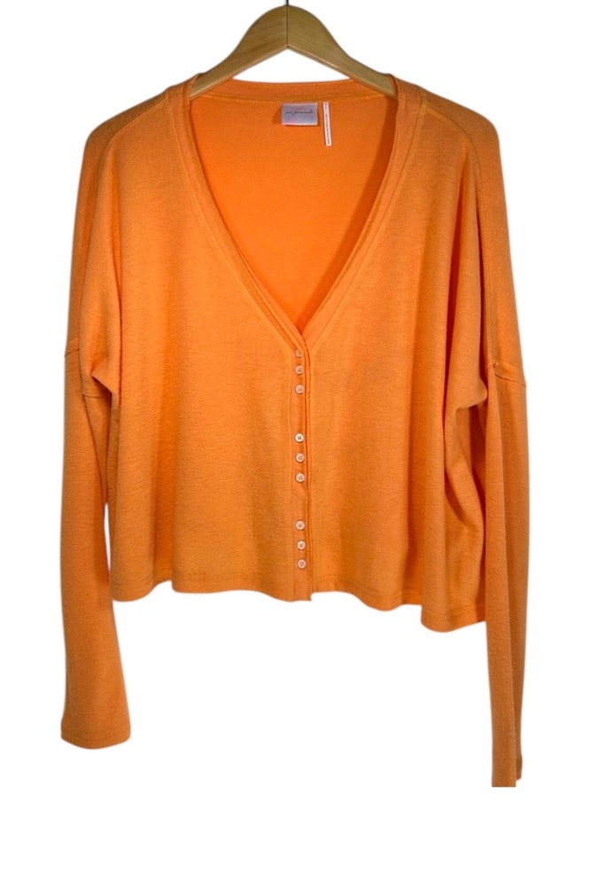 OUT FROM UNDER Chloe Bounce Plush Crop Cardigan Top Sz M Orange VNeck Rayon Knit