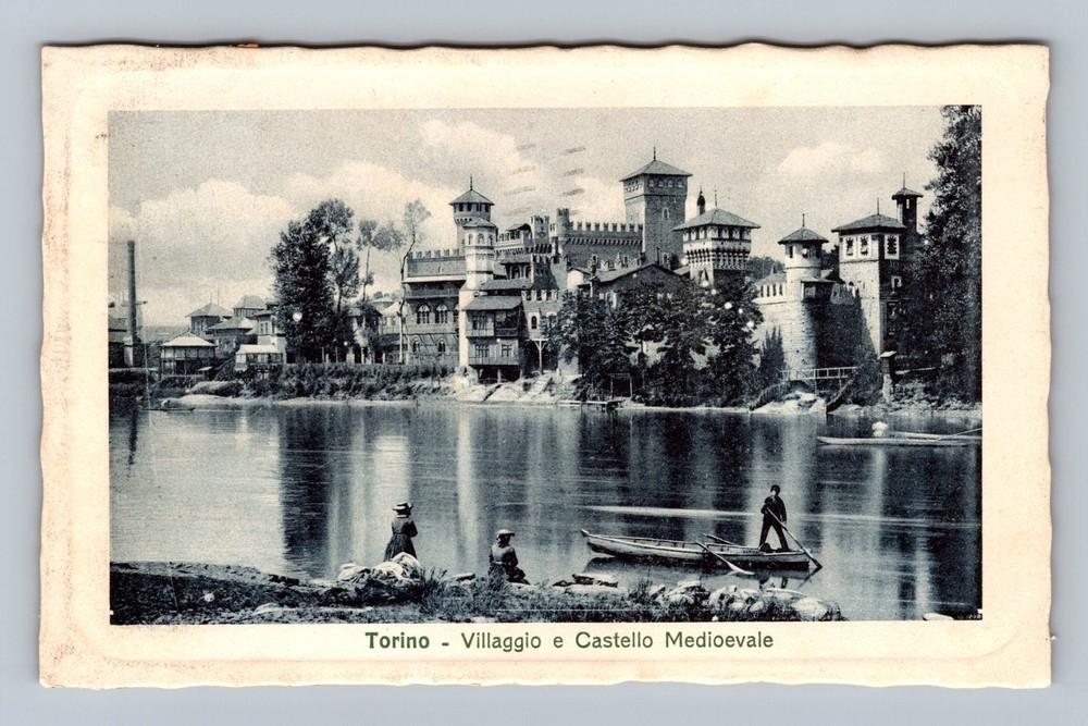 Italy- Turin Medieval Village & Castle Po River Old Card Vintage c1911 Postcard