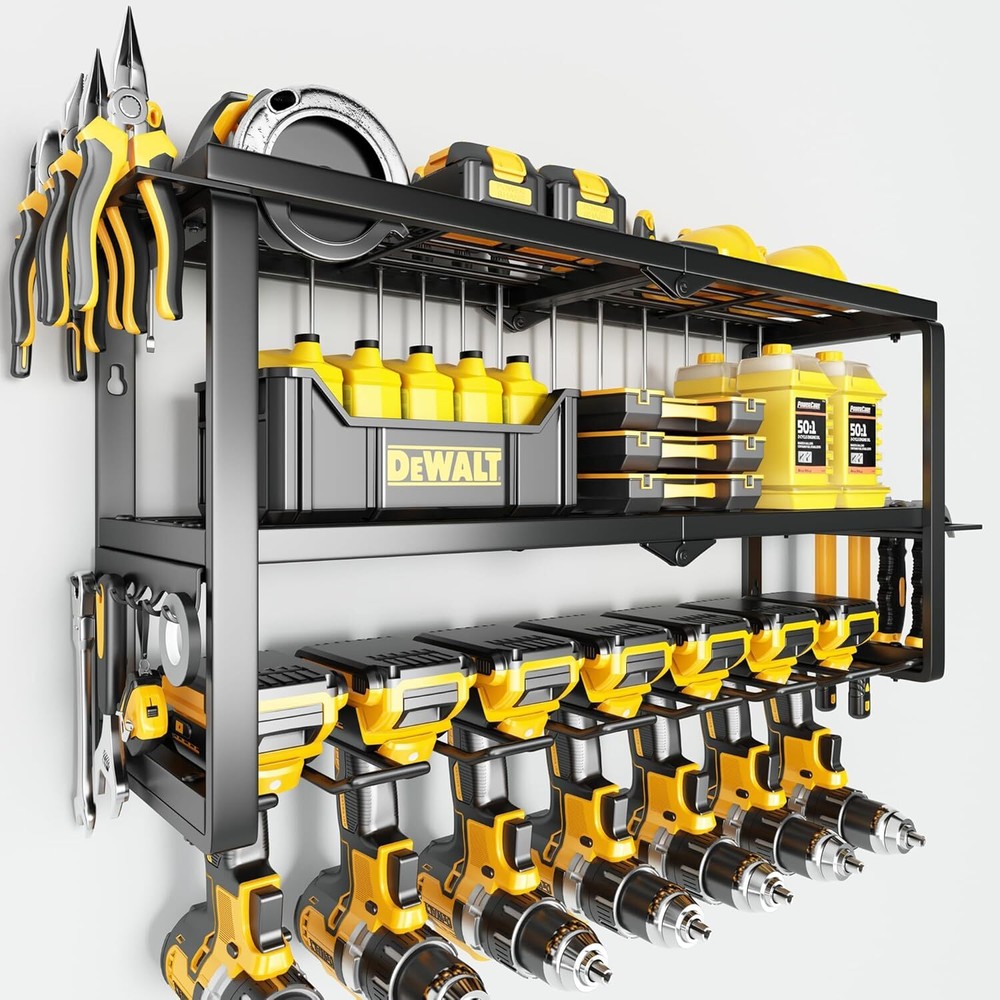 Heavy-Duty Yellow Wall-Mounted Power Tool Organizer - 3-Tier 150Lbs Capacity