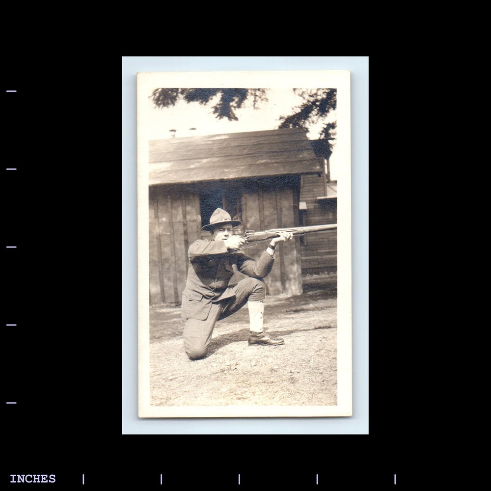 Vintage Photo ARMY MAN SOLDIER WITH RIFLE GUN