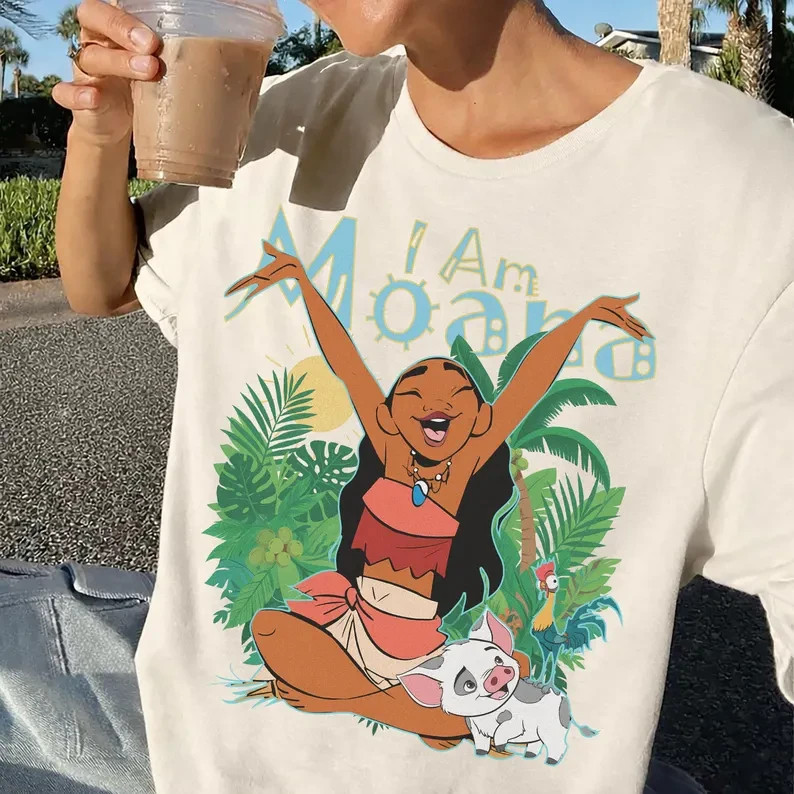 I Am Moana Floral T-shirt, Moana Princess Shirts, Pua Pig and Hei Hei Tee
