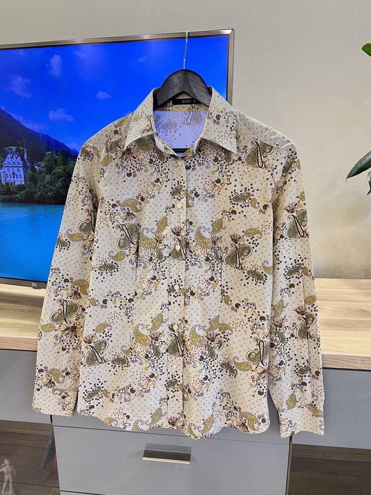 ETRO Milano Beige Floral Printed Button Up Shirt Women's Size 42 Italy