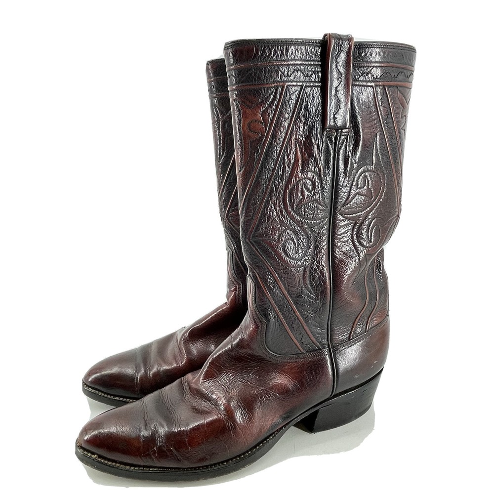 Vintage Lucchese San Antonio 7106 Leather Cowboy Boots Men’s 10 B Brown Western