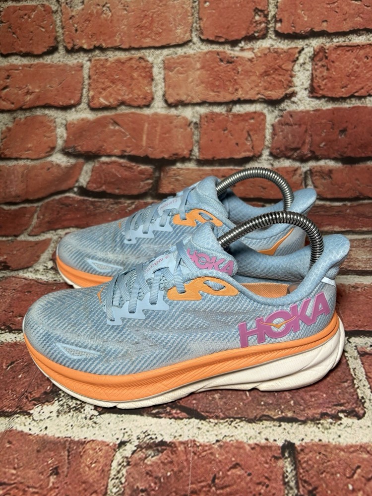 Hoka One Clifton 9 Womens Running Shoes Size 6.5 B Blue Road Gym Trainers
