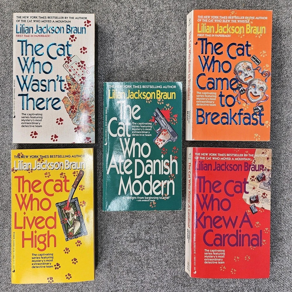 Vintage The Cat Who Lot 5 Lilian Jackson Braun Jove PB Mystery Cats Multicolor