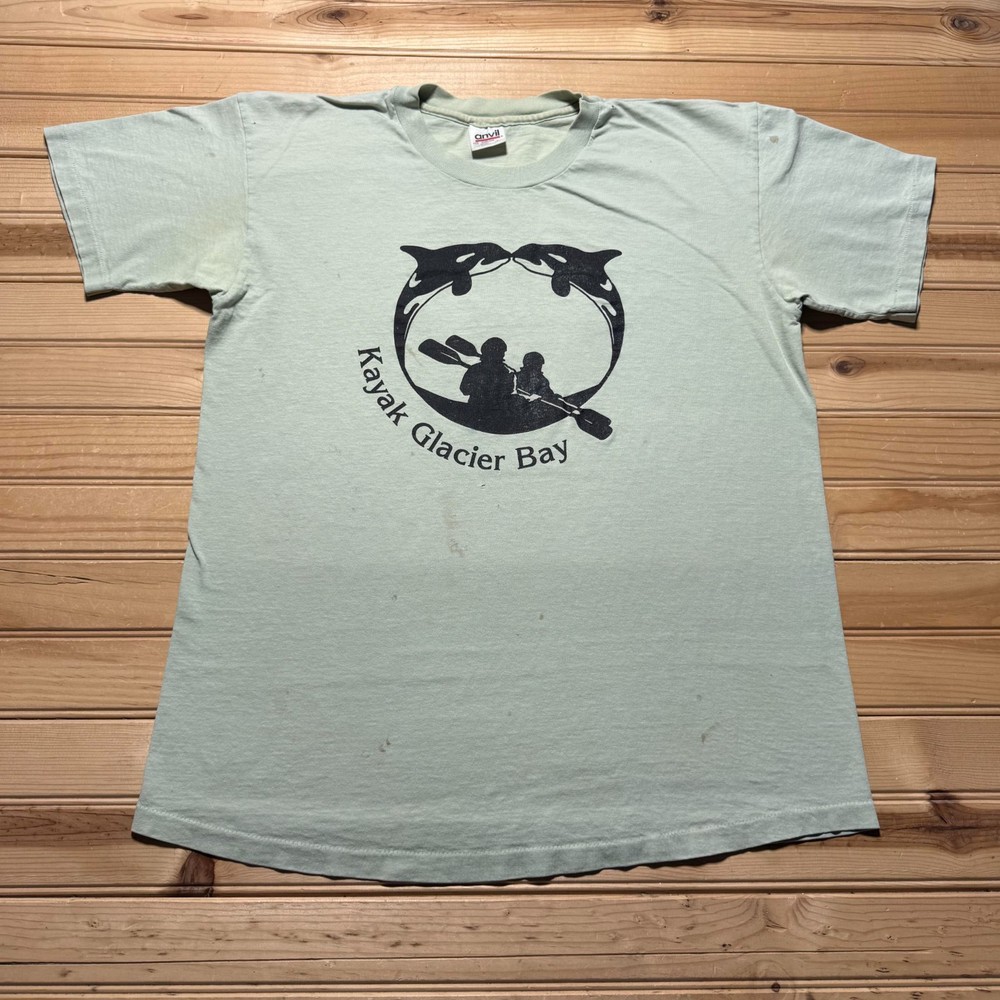 Vintage 90s Kayak Glacier Bay Orca Whale Graphic Souvenir T-Shirt USA - Large