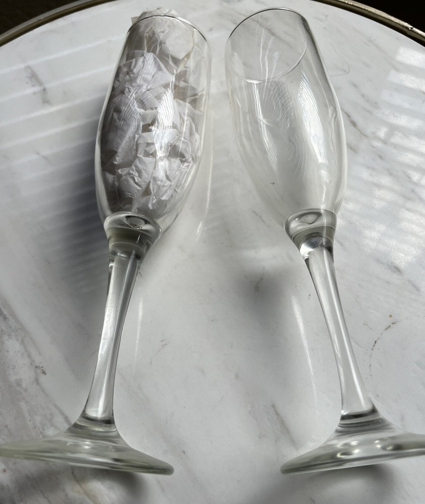 Vintage Wedding Champagne Toasting Flutes Set of 2 Stemmed Glasses