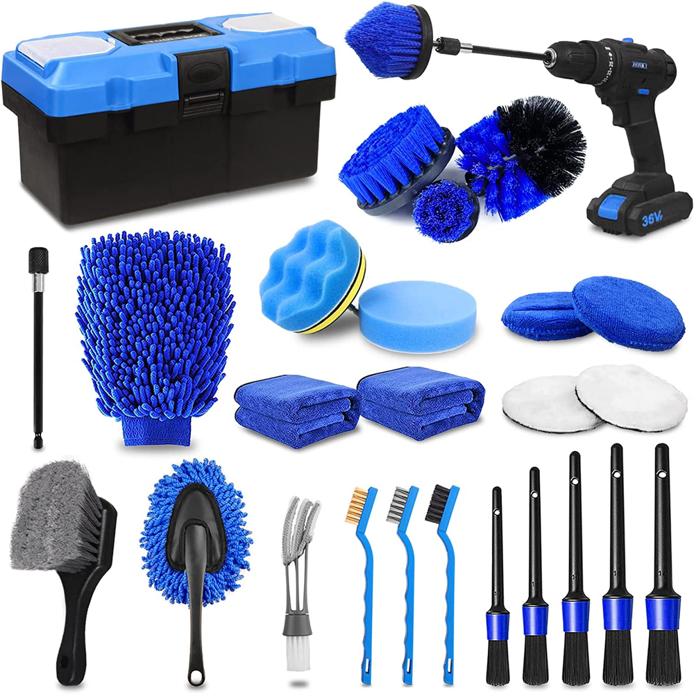 27Pcs Car Detailing Kit, Car Detailing Brush Set, Auto Detailing Drill Brush Set