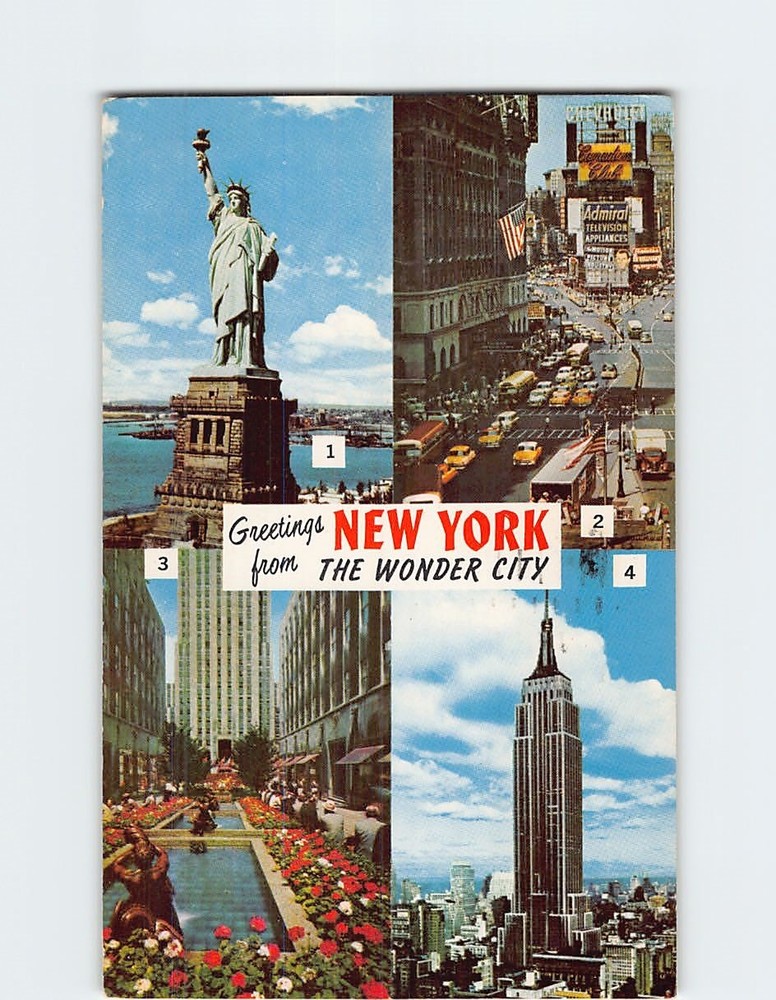 Postcard New York City Statue of Liberty Times Square Rockefeller Empire State