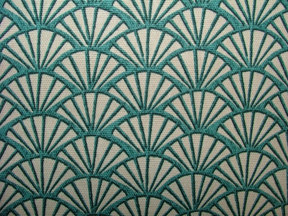 Art Deco Fan Lapis 100% Cotton Curtain Upholstery Cushion Roman Blind Fabric