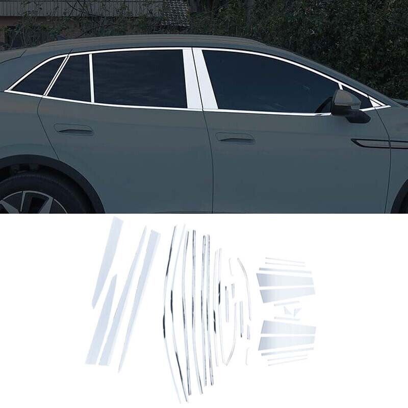 For Volkswagen ID.4 2021-24 Chrome Steel Car Window Sill Trim Pillar Posts Cover